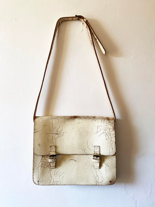 Barbara Wiggins Cream Crackle Leather Satchel